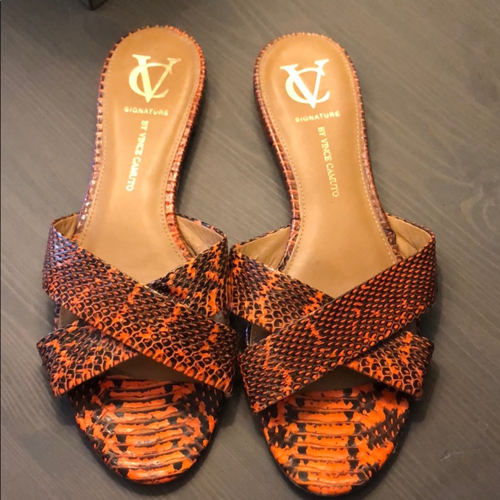 Vince Camuto Orange Snakeskin Slide Sandals Sz 10